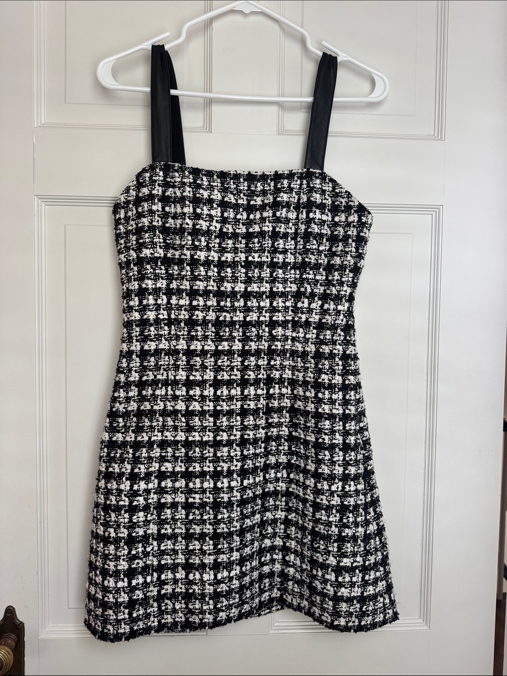 Alice + Olivia Black and White Tweed Mini Dress with Black Straps